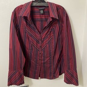Lane Bryant Burgundy and Dark Purple Chevron Striped Button-Down Shirt